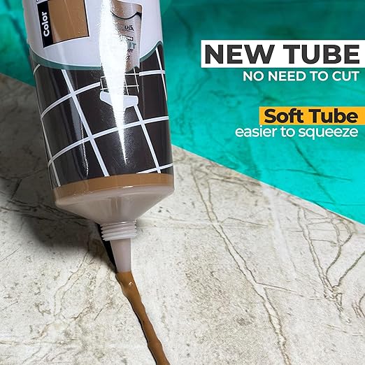 PentaUSA Tile Grout Repair Kit - Beige Brown Premixed Acrylic Sanded Grout Filler for Bathroom, Shower, Kitchen Tile and Wood-Look Tile, Water-Resistant Tube with Applicator (8.8 oz / 250g)