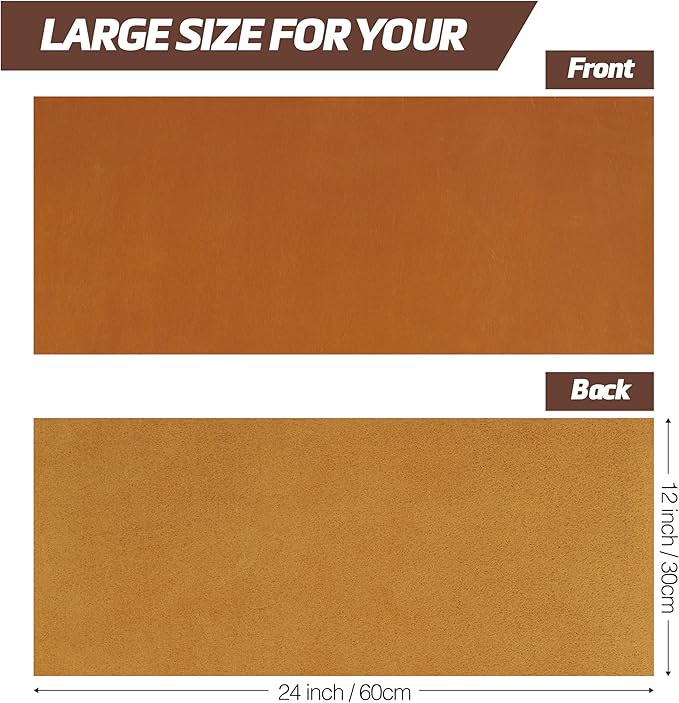 Shkira 12''X24'' Genuine Buckthorn Brown Leather Sheets for Crafts - Square 2.0MM Thick Genuine - Thick Cowhide Pieces Square - Leather Sheet for Arts