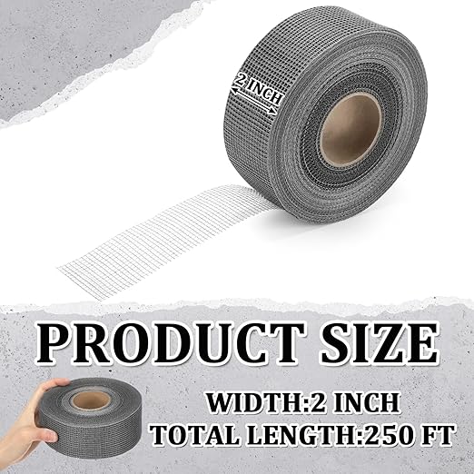 250 ft x 2 Inch Cement Board Joint Tape Self Adhesive Durable Gray Fiberglass Mesh Drywall Mesh Repair Tape for Cement Board Joints Repairing, Sealing and Strengthening