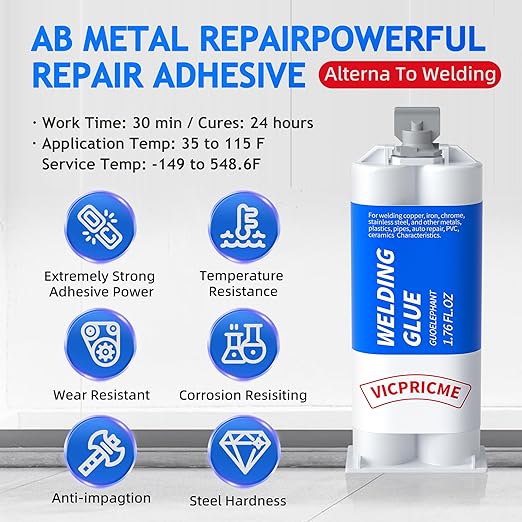 Metal Glue,Heavy Duty Repair for Metal, Plastic, Wood, Steel. 3 Pack | Heavy-duty liquid metal repair: cold-welding, high-temp resistant, high strength, drillable/sandable; sets 30 min, cures 24h.