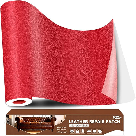 Red Leather Repair Tape, 16x120 Inch Leather Repair Patch Self-Adhesive, Waterproof Faux Leather Patch, Vinyl Repair Tape for Couch, Sofas, Furniture, Office Chair, Car Seats
