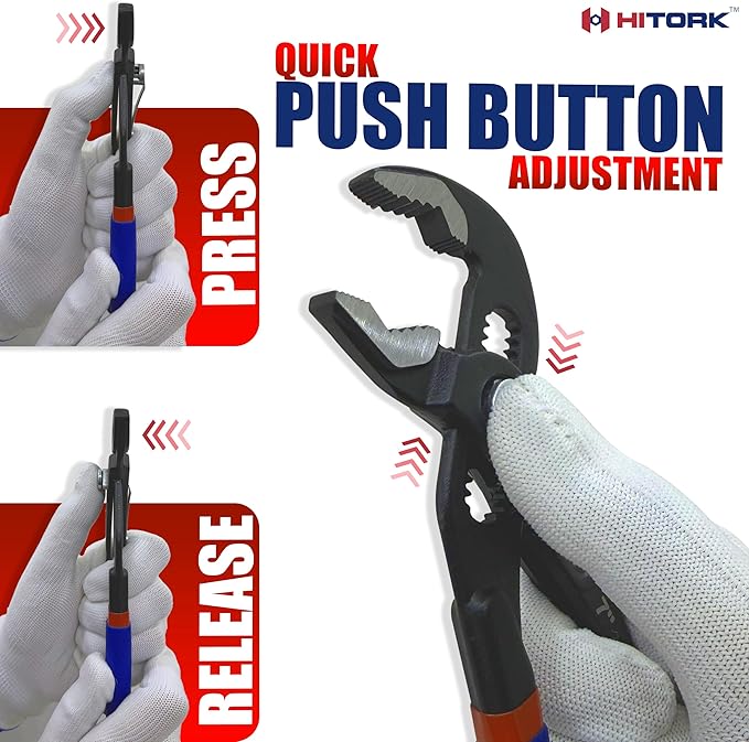 HITORK 2 Piece Groove Joint Pliers Set, 7" & 10" Quick Release Adjustable Water Pump Pliers, CR-V, Hardened Steel V Jaw Grip, Non-Slip Dual Dip Handles for Plumbing, Automotive & Industrial Repair
