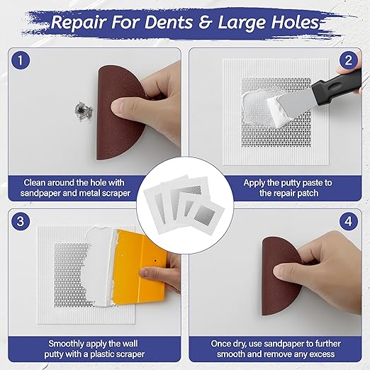 Oriflame Drywall Repair Kit: 8.5 Ounce Spackle Wall Repair with Patch/Scraper/Sandpaper/Gloves - White Wall Putty for Nail Holes/Cracks/Dents/Stains/Peeled Wall (2)