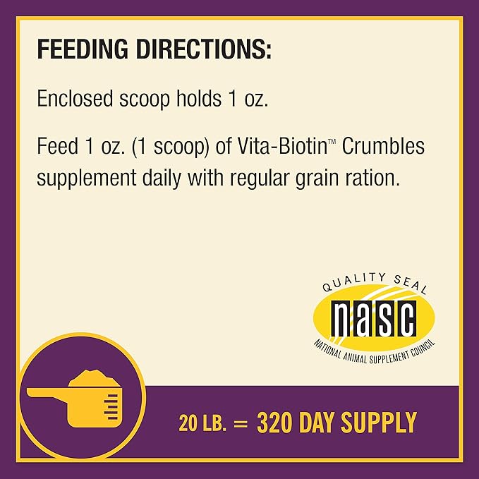 Horse Health Vita Biotin Crumbles Horse Hoof Supplement, Biotin Supplement Supports Healthy Hoof Growth, Strong Walls, Prevents Cracks & Chipping, 3 lbs, 48-Day Supply