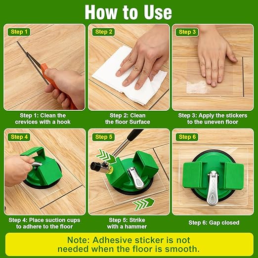 Floor Gap Fixer Tool, Heavy Duty Suction Cup Tool with 45° Double-Sided Striking Surface, Silent Felt Pads, Includes 5 Extra Sticky Pads for Uneven Laminate & Hardwood Floor Fixing