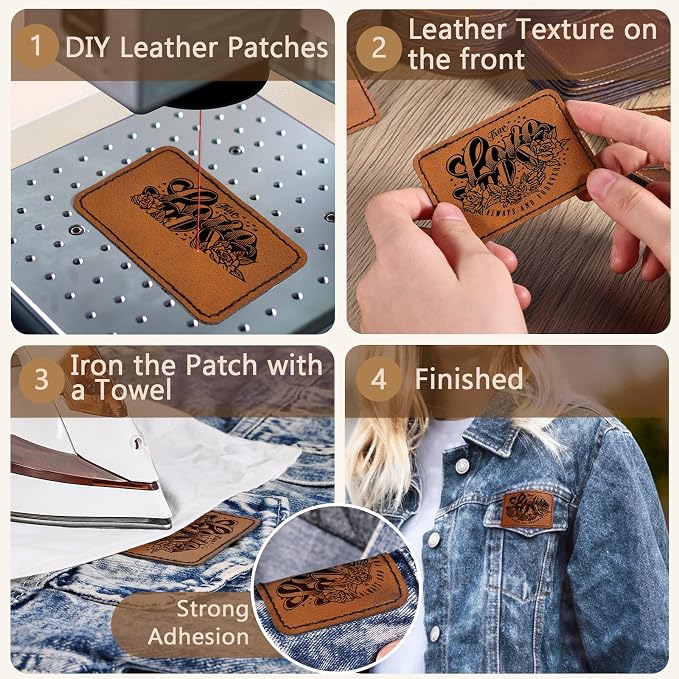 40 Pack Blank Leatherette Patches with Adhesive, Rectangle Laser Engravable Faux Leather Patch for Hats Custom, Fabric Repair Sew, Engraving Materials, Gifts, DIY (Khaki, 3 x 2 in)