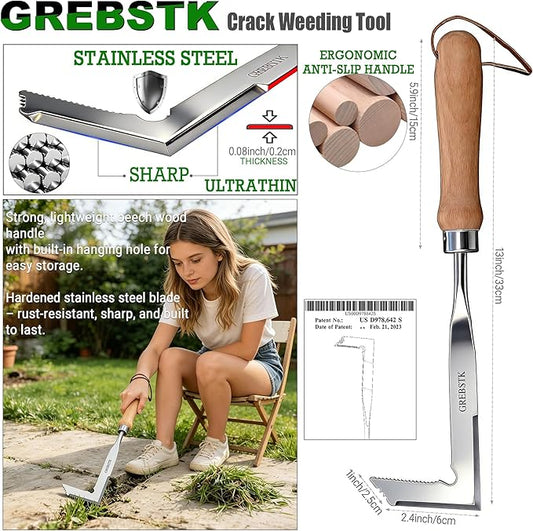 GREBSTK Crack Weeder Crevice Weeding Tool Manual Weeder Beech Handle Lawn Yard Gardening Tool