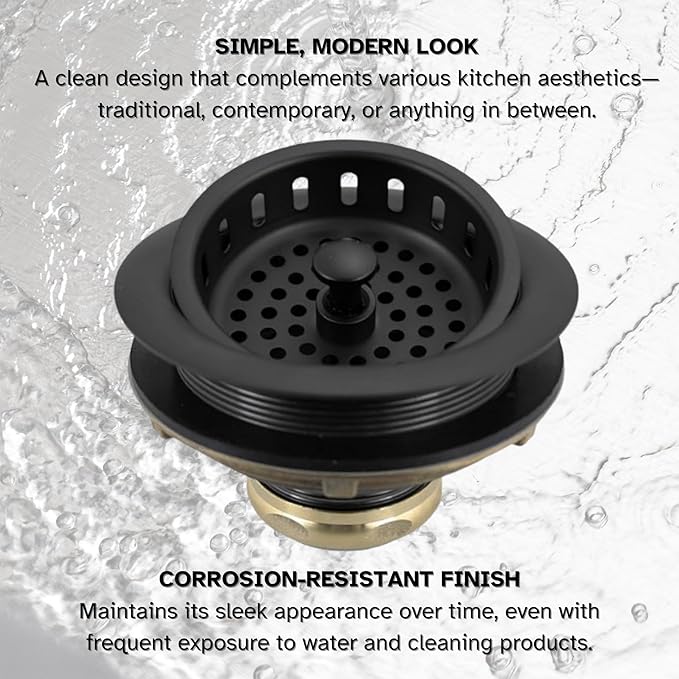 Westbrass D214-62 3-1/2" Post Style Large Kitchen Sink Basket Strainer, Matte Black