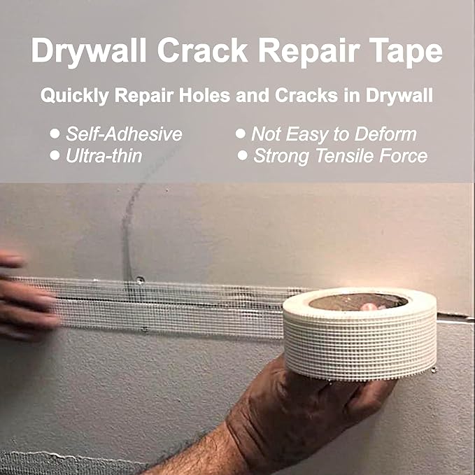 2 Packs Drywall Joint Repair Kit Self Adhesive Fiberglass Drywall Repair Patch Wall Holes Repair Kit Self Adhesive Fiberglass Wall Crack Repair Patch(2 Rolls of 2 Inch x 66 Feet)