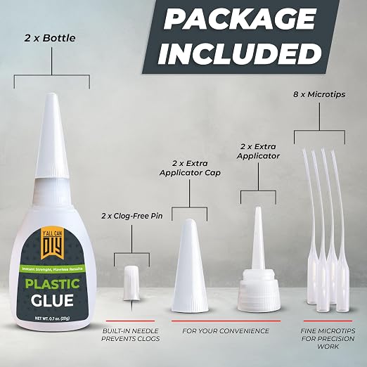Plastic Glue for Models, Miniatures, Legos, PLA & 3D Printing Repair – Fast Setting Heavy Duty Strong Super Glue for Plastic 20g (2 Pack)