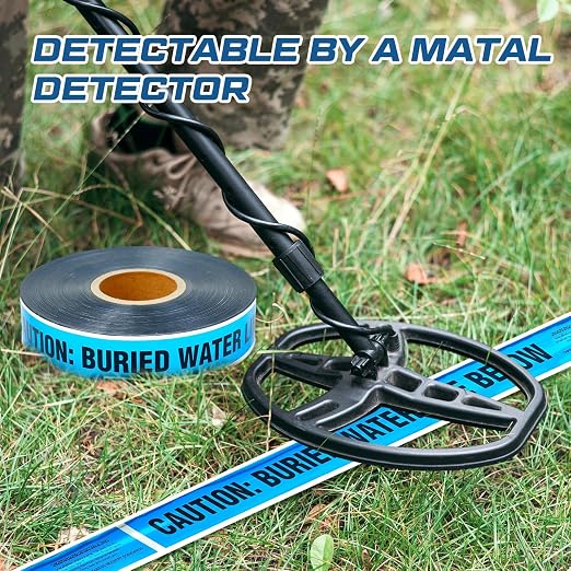 Pangda 2 Rolls "Caution Buried Water Line Below" 3 Inch x 1000 Feet Detectable Safety Tape 5 Mil Underground Detectable Warning Tape for Construction Sites Road Repairs Caution