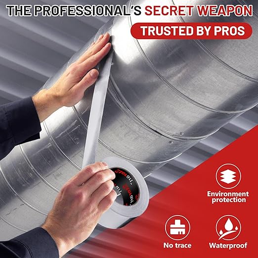 ETERART Aluminum Foil Duct Tape Heavy Duty,High Temperature Sealing and Patching,for HVAC,Air Ducts,Metal Repair, Foamboard,Insulation,Dryer Vent and More,2 Inch x 30 Yards,Silver