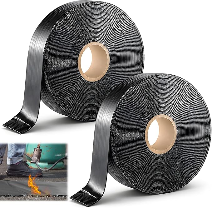 Fabbay 2 Rolls 1.18 Inch Asphalt Crack Filler Tape Asphalt Tape for Driveway Repair Joint and Crack Sealer for Tarmac Parking Lot Roof Cement Road, 50 Feet Each Roll, 3 mm Thick