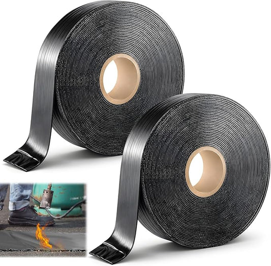 Fabbay 2 Rolls 1.18 Inch Asphalt Crack Filler Tape Asphalt Tape for Driveway Repair Joint and Crack Sealer for Tarmac Parking Lot Roof Cement Road, 50 Feet Each Roll, 3 mm Thick