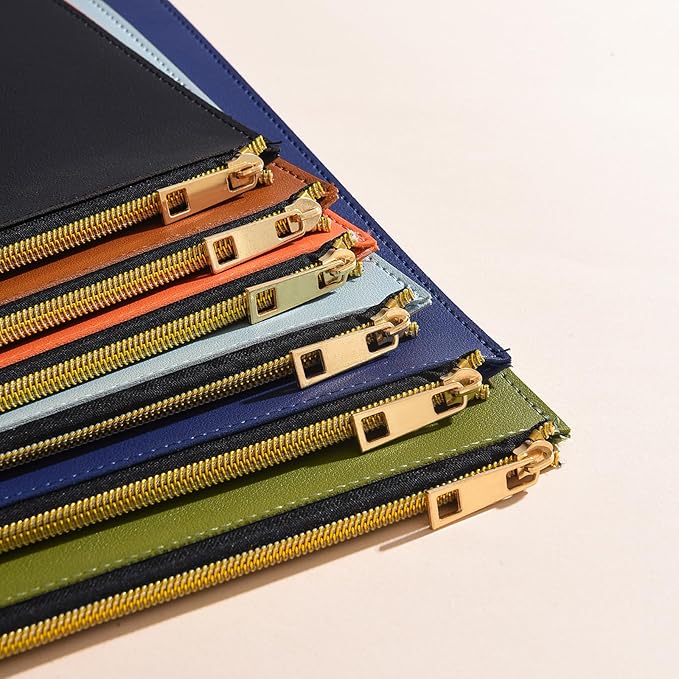 PU Leather A4 File Folder Zipper Document Holder Envelope Folder Case for Receipt Contract (1, Blue)