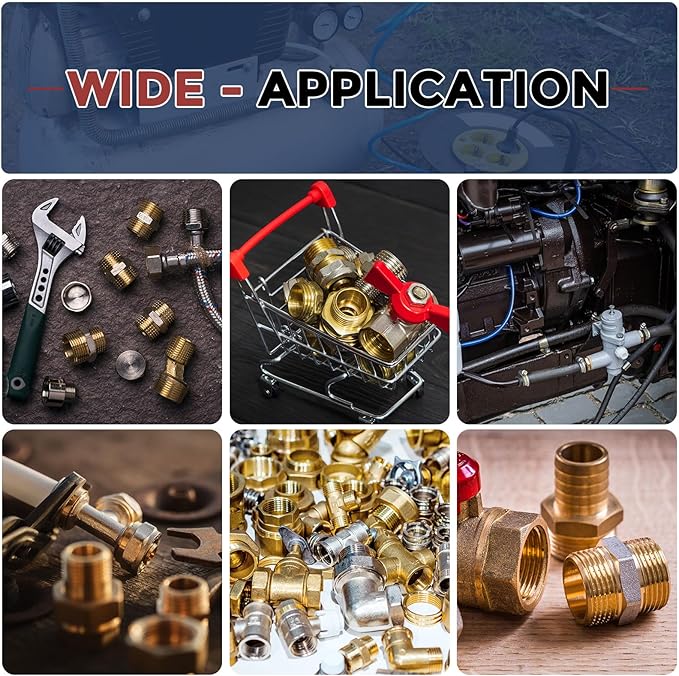 Pack of 2, 3/8" NPT Male to 3/8" NPT Male Solid Brass Hex Nipple Hose Connectors, Male Pipe Adapter for Pipe Leak Repair, Bathroom Remodeling, Tool Extensions, Compression