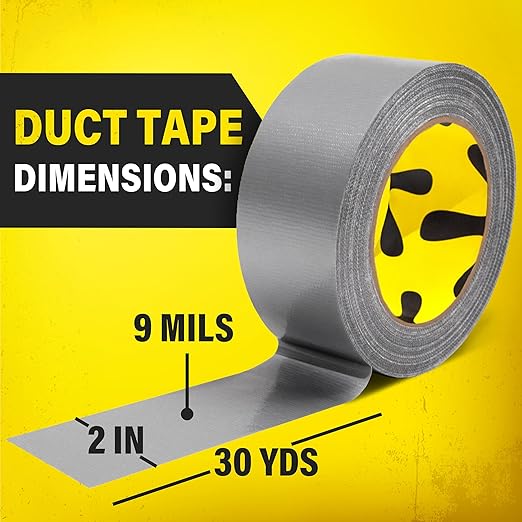 12 Pack Duct Tape Heavy Duty Waterproof - 2 In x 90 Ft - All-Weather, Silver, Easy to Tear, Strong Hold, No Residue, Gray Bulk Waterproof Tape for Repairs, DIY, Sealing, B2B, Home, Office, Outdoor Use