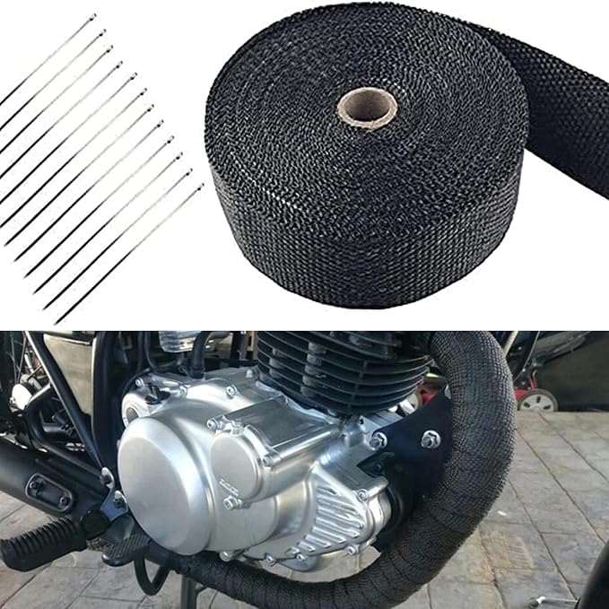 Deecam Exhaust Heat Wrap, 2'' x 33' Black Exhaust Header Wrap Tape Kits, Heat Wrap for Exhaust Pipes with 10 Stainless Steel Ties for Motorcycle Car Exhaust Engine