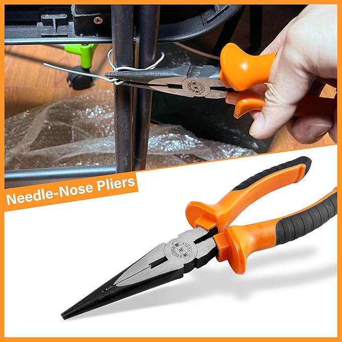 4-Piece Large Pilers and Wrench Set,10 Inch Groove Joint Pliers and Adjustable Wrench with 8 Inch Long Nose and Lineman's Pliers for Home Use and DIY Project