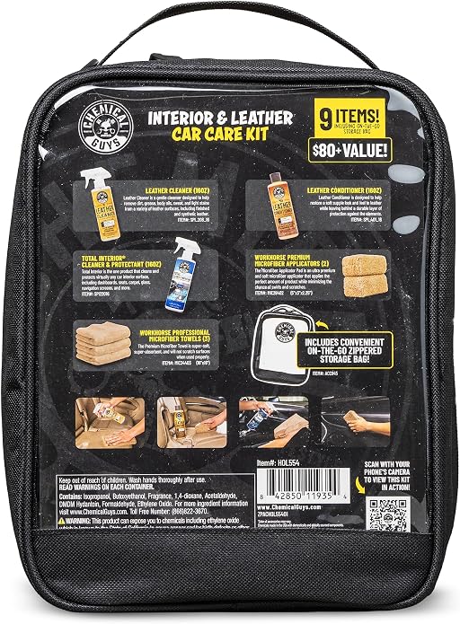 Chemical Guys Leather Cleaning And Conditioning Kit With Storage Bag Total Interior Cleaner Microfiber Towels And Applicators Giftable Car And Home Care Set