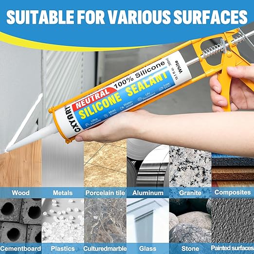 Silicone Caulk & Sealant White, 10 Pack - 100% Waterproof Silicone Sealant, Silicone Caulking for Kitchen and Bathroom, Toilet, Sink, Window ＆ Door Use, Shrink & Crack Proof (10.1 FL.OZ/300ml)