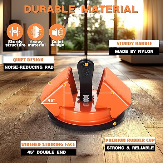 REXBETI Floor Gap Fixer Tool, Plank Gap Repair Kit, Heavy Duty Suction Cup Laminate Flooring Tool, Double 45° Widened Striking Face, 10pcs Sticky Pads for Fixer Laminate/Vinyl Flooring/Hardwood