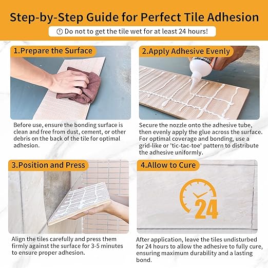 Heavy Duty Tile Adhesive & Repair Glue (10.5oz) – Strong Bonding Kit for Loose Ceramic, Porcelain & Stone – Instant Fix for Hollow Floors & Walls – Easy Squeeze, No-Mess Application