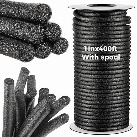 MotiMind 1 Inch x 400 ft Foam Backer Rod for Gaps Joints Concrete Crack Filler Caulk Saver Bulk Foam Backing Rod Concrete Filler Rope for Weather Stripping Door Seal(Black)
