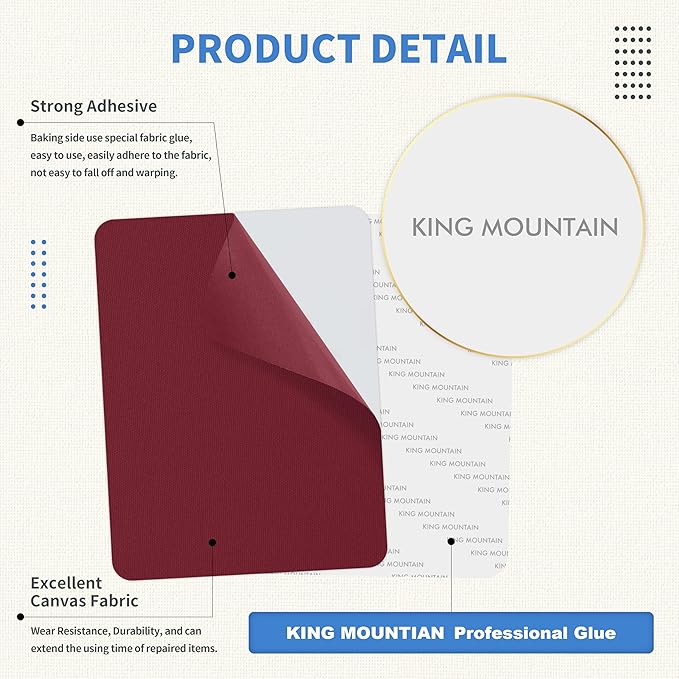 KING MOUNTAIN Canvas Repair Patch 9 x11 Inch 2 Pcs Self-Adhesive Waterproof Fabric Patch for Sofas, Tents, Furniture,Tote Bags, Car Seats (Burgundy)
