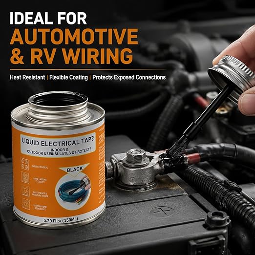 5.29 oz Liquid Electrical Tape Quick-Drying Insulating Glue with Brush Cap - Quick-Dry Waterproof Sealant for Wires, Cables, Connectors, Outdoor & Automotive Electrical Equipment (Black)