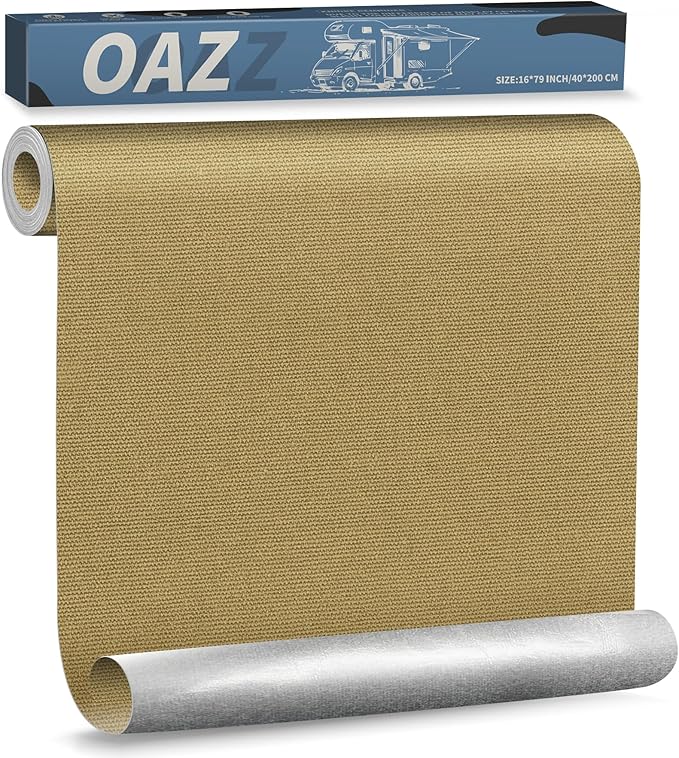 OAZ 16 x 79 inch Canvas Repair Patches Canvas Fabric Patch Self-Adhesive Fabric Repair Tape Waterproof Outdoor Gear Patch Kit for Boat Cover Awning Sofa Chair Couch Tent Bag (Khaki)