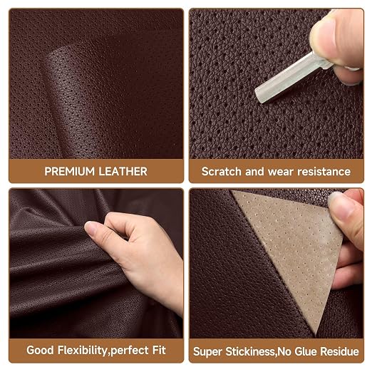 Self Adhesive Leather Repair Patch Tape Kit, Perforated Leather Repair for Furniture Couch Sofa Car Seats Office Chair, Vinyl Repair Kit (Dark Brown, 15.7x39.3 inch)