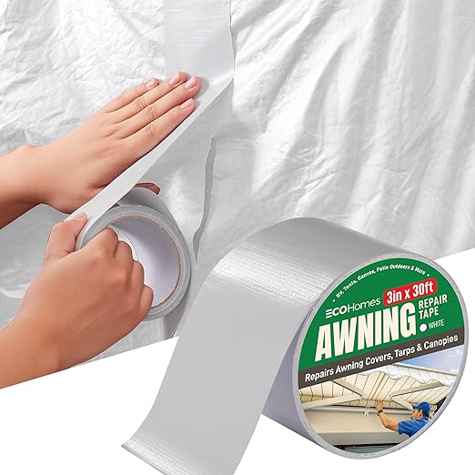 Awning Covers & Tarp Repair Tape - Waterproof Self Adhesive Patch Repair Kit | Patch Tapes for Awnings, Outdoor Canopies, Patio Window Awnings, Gazebos, Tents, RV, Canvas, Boat Covers (White, 3 Inch)