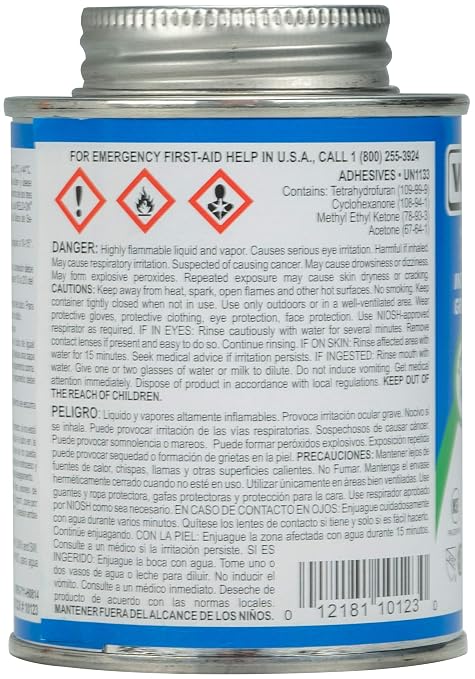 Weld-On 10123 711 Industrial Grade PVC Heavy-Bodied High Strength Solvent Cement - Medium-Setting and Low-VOC, Gray, 1/2 Pint (8 fl oz)