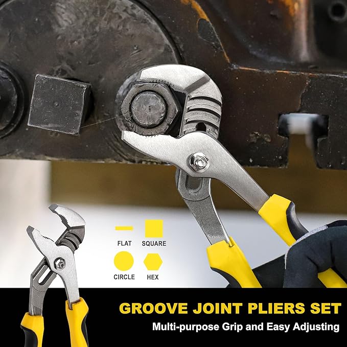 TOPLINE 4-Piece Groove Joint Pliers Set with Bi-Material Handles, 12-in, 10-in, 8-in and 6-in Included, Tongue and Groove Pliers Set for Plumbing Repair and Home Maintenance, Rolling Pouch Included