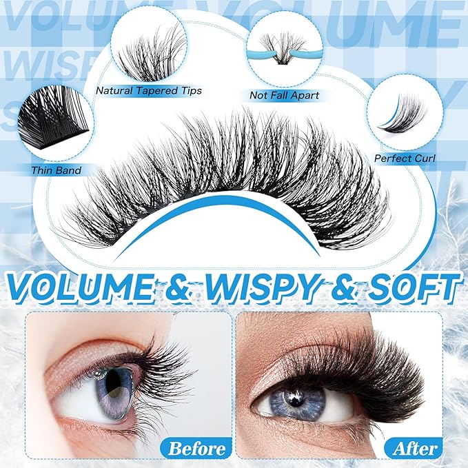 KEVKEV Lash Extension Kit 280pcs Volume Lash Clusters 100D Lash Clusters Kit 10-18mm Individual Lashes Kit With Lash Bond And Seal,Lash Tweezers Thick Lash Extension Kit DIY At Home(0.05D,100DD)