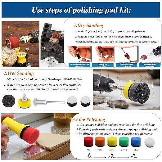 279PCS 1Inch Sanding Discs and Drum for Dremel Tool Accessories,60-10000 Grit Hook and Loop Sandpaper for Polishing Kit,Sanding Bits kit for Resin/Rock/Making Jewelry Polishing