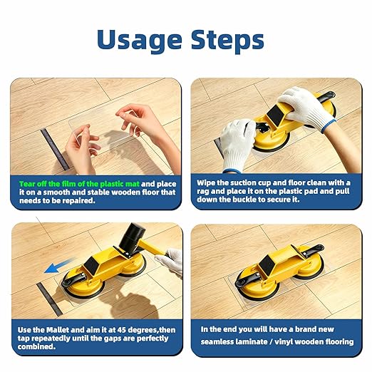 Floor Gap Fixer Tool Enhanced Suction Cup 45°Striking Surface Floor Laminate Flooring Tools with Suction Cup and Mallets and 6pcs Sticky Pads Slot Cutter for Vinyl Flooring Repair Tool (Yellow)