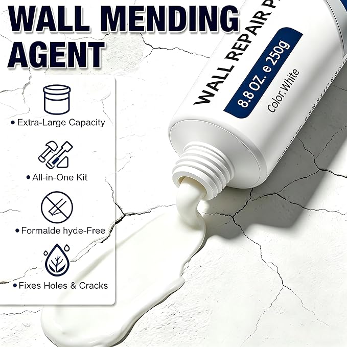 Drywall Repair Kit with Scraper, 2026 Upgrade Wall Repair Paste for Holes & Cracks, Professional Drywall Patch Paste & Wall Repair Ointment for DIY Home Improvement (2 PCS, White)
