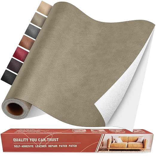 Self Adhesive Leather Repair Patch Kit, 31.4 in x 16 in Large Vinyl Leather Repair Tape for Furniture, Car Seat, Couch, Sofa, Chair Retro Khaki