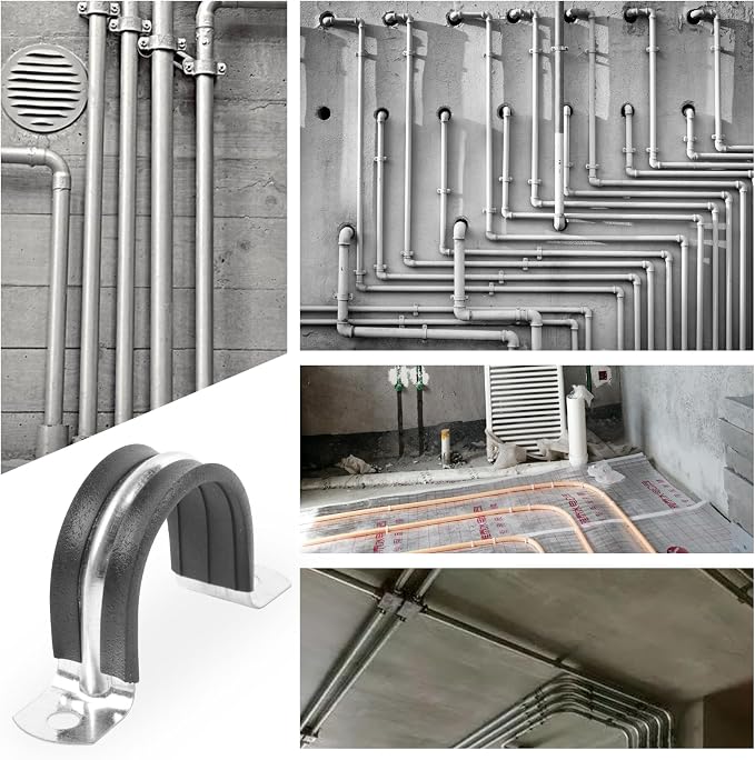 2 Inch Reinforced Rigid Pipe Strap, 2 Holes U Bracket Cable Clamp Hanger, Rubber Cushioned Insulated Clamp, Conduits Strap Clamps for Pipe Fixing on Various Surfaces, 10 PCS(50 mm)