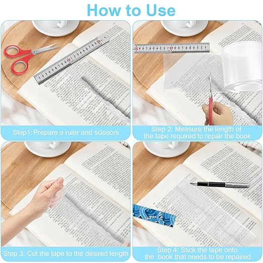 Engorgio Clear Strong Waterproof Adhesive Archival Safe Book Repair Tape, 2Inch x 16.5Ft - Removable Book Binding Tape for Old Books, Broken Pages, Textbook Spine & Library Repair Supplies.