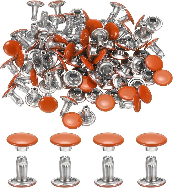 uxcell 120Set Leather Rivets, 8mm Double Cap Rivet Tubular Metal Studs Repairs Decoration Craft Accessories for Repair Decorate Leather Craft Belt Bag Shoes Purse Belts, Orange