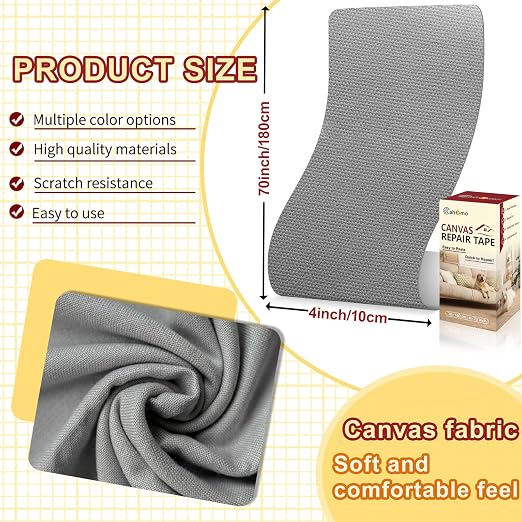 Cahomo Canvas Repair Tape 4x70 inch, Self Adhesive Canvas Fabric Tape, Canvas Fabric Patch Tape Kit, Fabric Repair Tape for Canvas Sofas, Headboards, Chairs, Curtains - Dark Brown