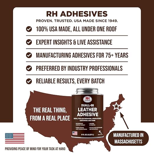 Duall-88 Leather Adhesive, 8 oz. can - Leather Repair Glue, Crafting, DIY, Upholstery, Waterproof, Heat Resistant, Flexible, Long Lasting, High Strength, RH Adhesives