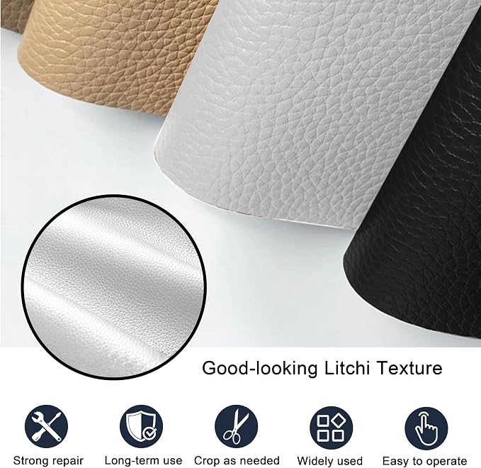 Leather Repair Patch Tape,16x63 inch Self Adhesive Leather Patches for Furniture,Vinyl Leather Repair Kit for Couches,Car Seats,Sofas,Office Chairs,White