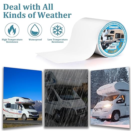 RV Roof Tape white, 6" x 33' Automotive Butyl Sealant Tape for Processing, UV Resistant, Waterproof, Used for RV Roofs, Campervans, Trailers, Boat Seal Leak Repairs, Windows, Headlights (6INCH X33FT)