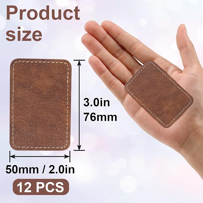 SmallCat 12 PCS Square Leather Patches for Hats, Iron on Blank Patches, Artificial Leather Patches for Laser Engraving, Repair Patches for DIY Sewing Crafts for Hats, Jackets, Jeans - Dark Coffee