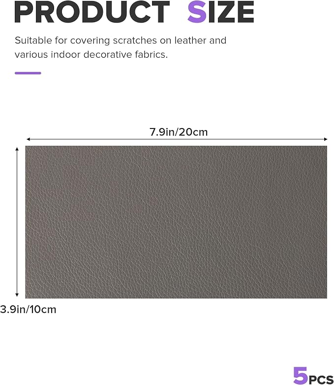 2PCS Leather Repair Patch,Car Accessories Universal PU Vinyl Self Adhesive Leather Repair Patch for Car Upholstery Seat,Ideal for Covering Tears,Scratches (Gray)