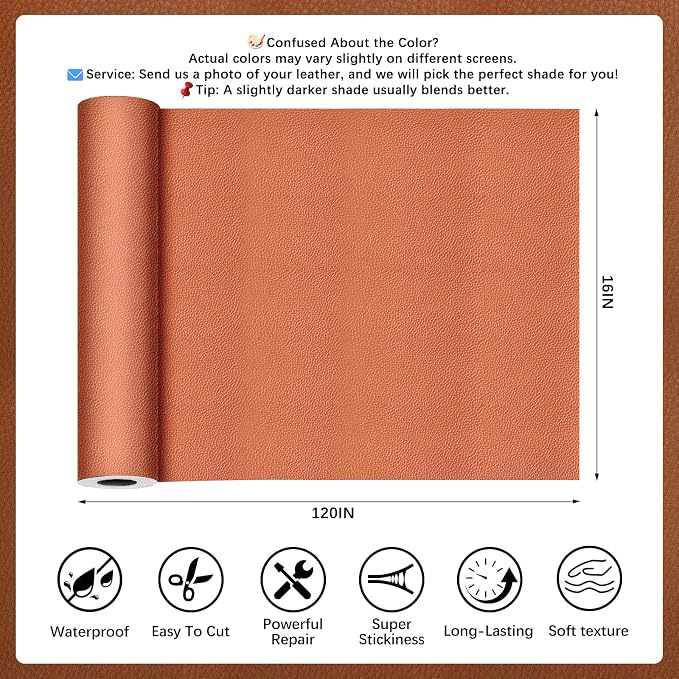 Light Brown Leather Repair Tape, 16x120 Inch Leather Repair Patch Self-Adhesive, Waterproof Faux Leather Patch, Vinyl Repair Tape for Couch, Sofas, Furniture, Office Chair, Car Seats